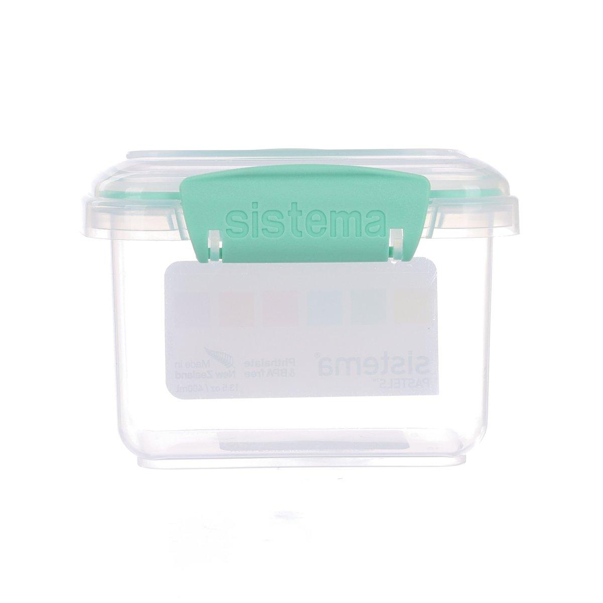 SISTEMA KLIP IT rectangular food box, clear body with mint-green clip lid, 400 mL