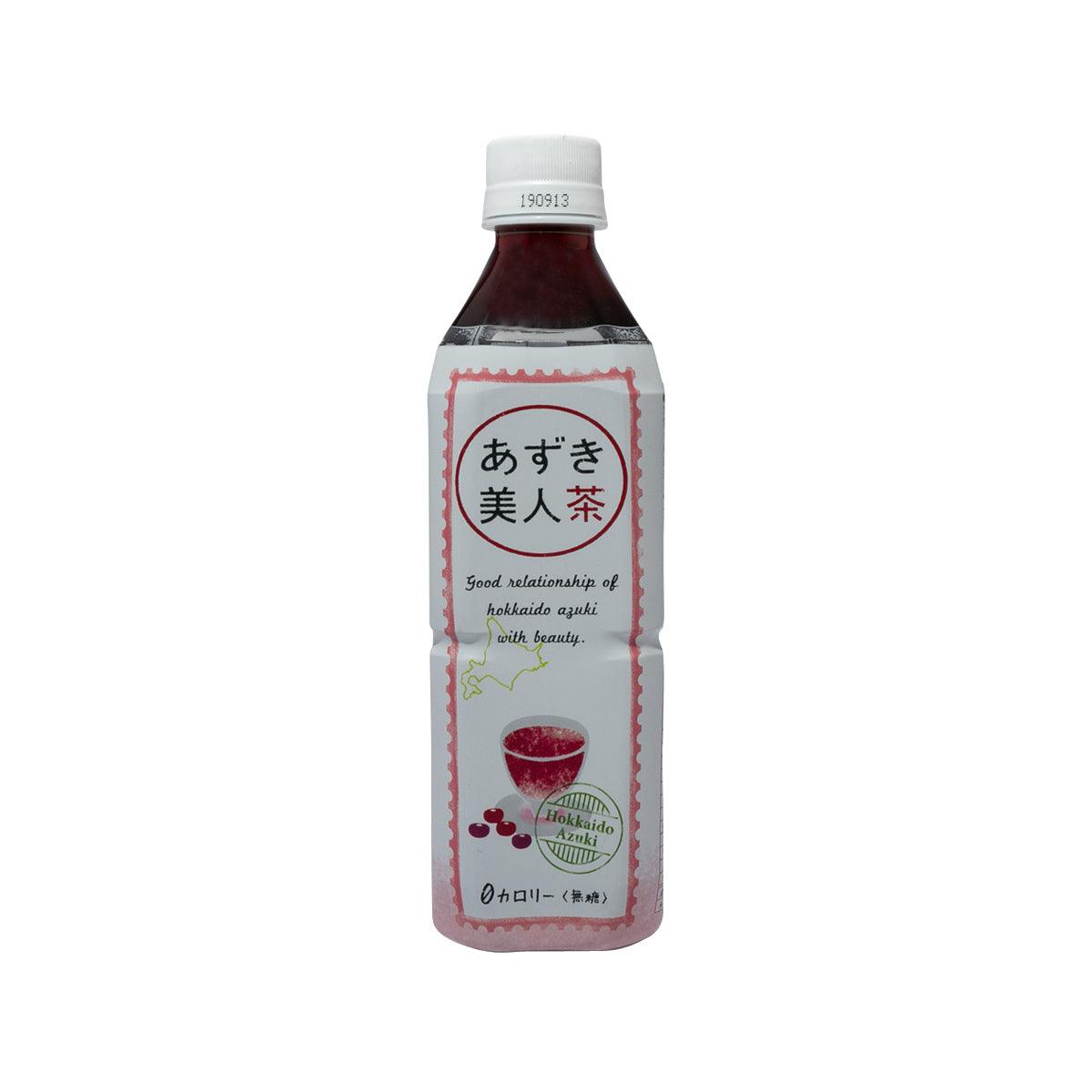 Red bean beauty tea bottle, dark red drink, white cap, front label