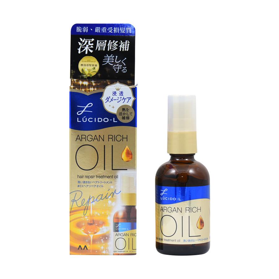 LUCIDO-L argan rich hair repair treatment oil bottle with dispensing cap, 60 mL