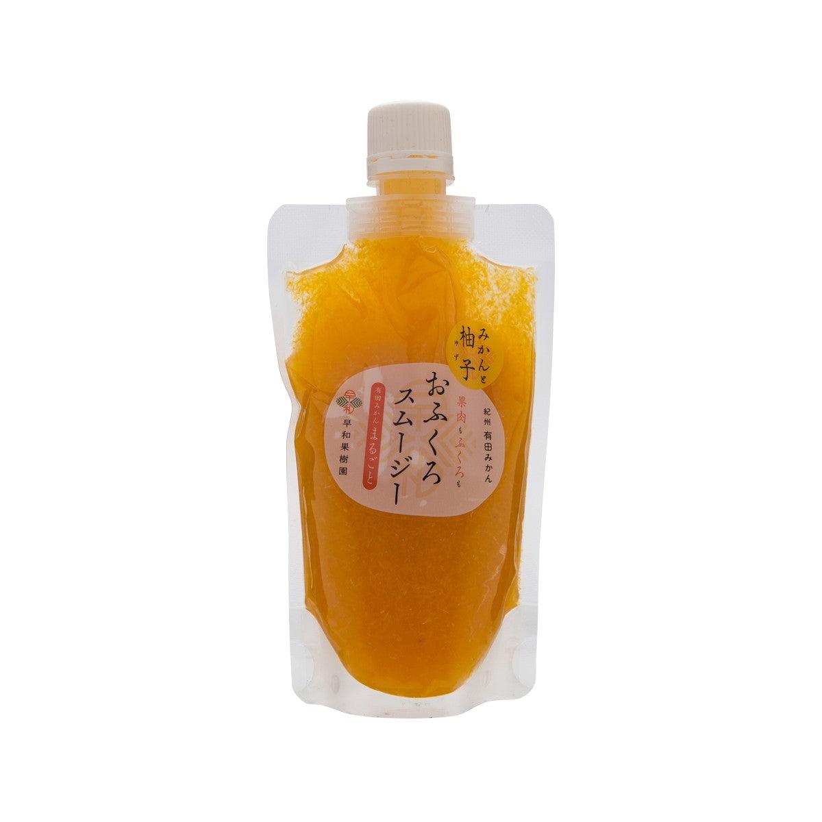 Orange yuzu juice pouch with screw cap, clear stand-up package