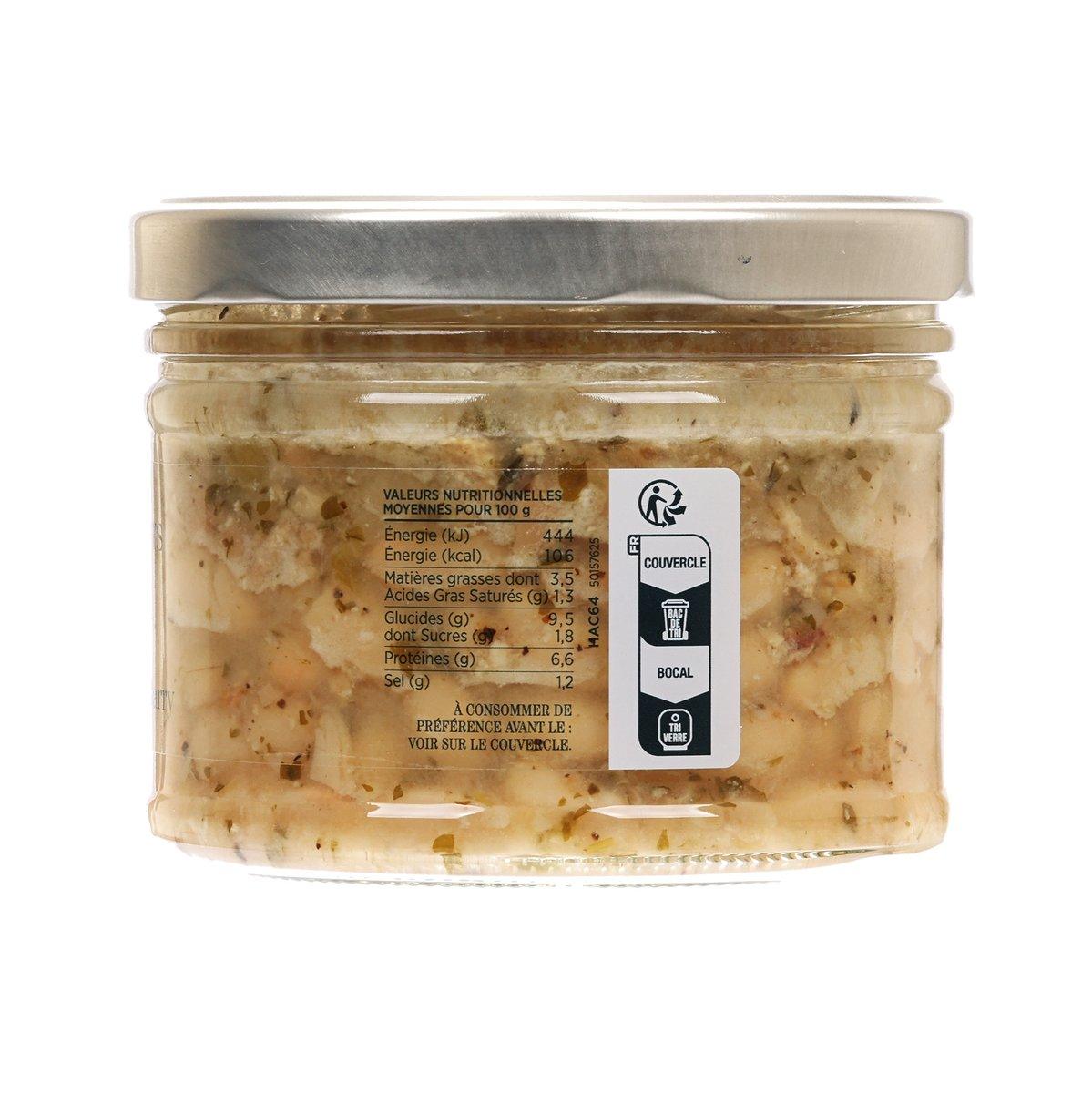 Jar of cooked haricot beans with nutrition panel and labels, metal lid, 350g