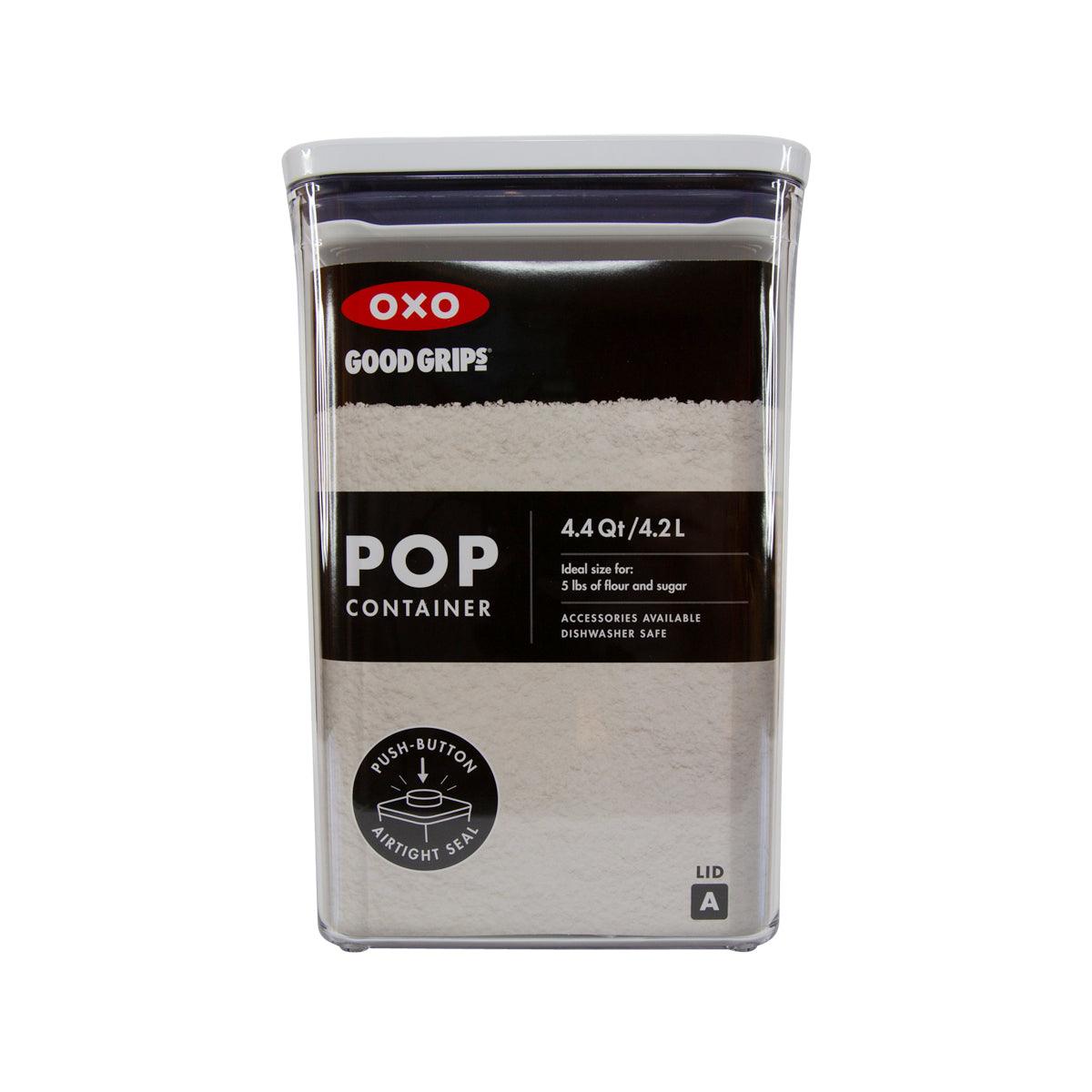 OXO POP square food container with clear lid, 4.4 qt, gray base and airtight seal