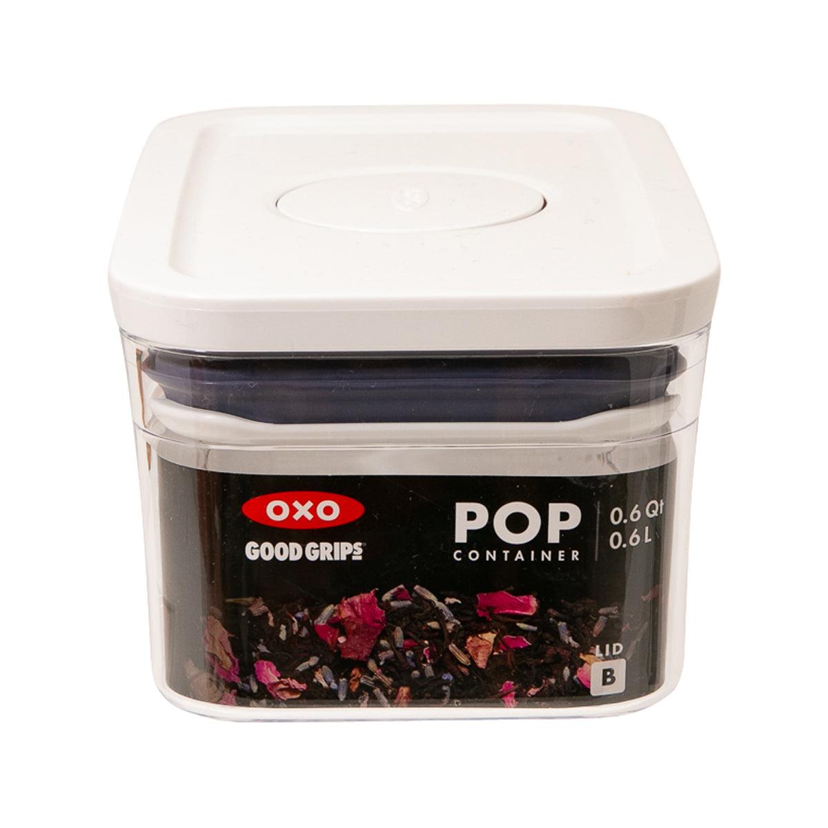 OXO POP rectangular food container, 0.6 qt, with white lid and clear sides
