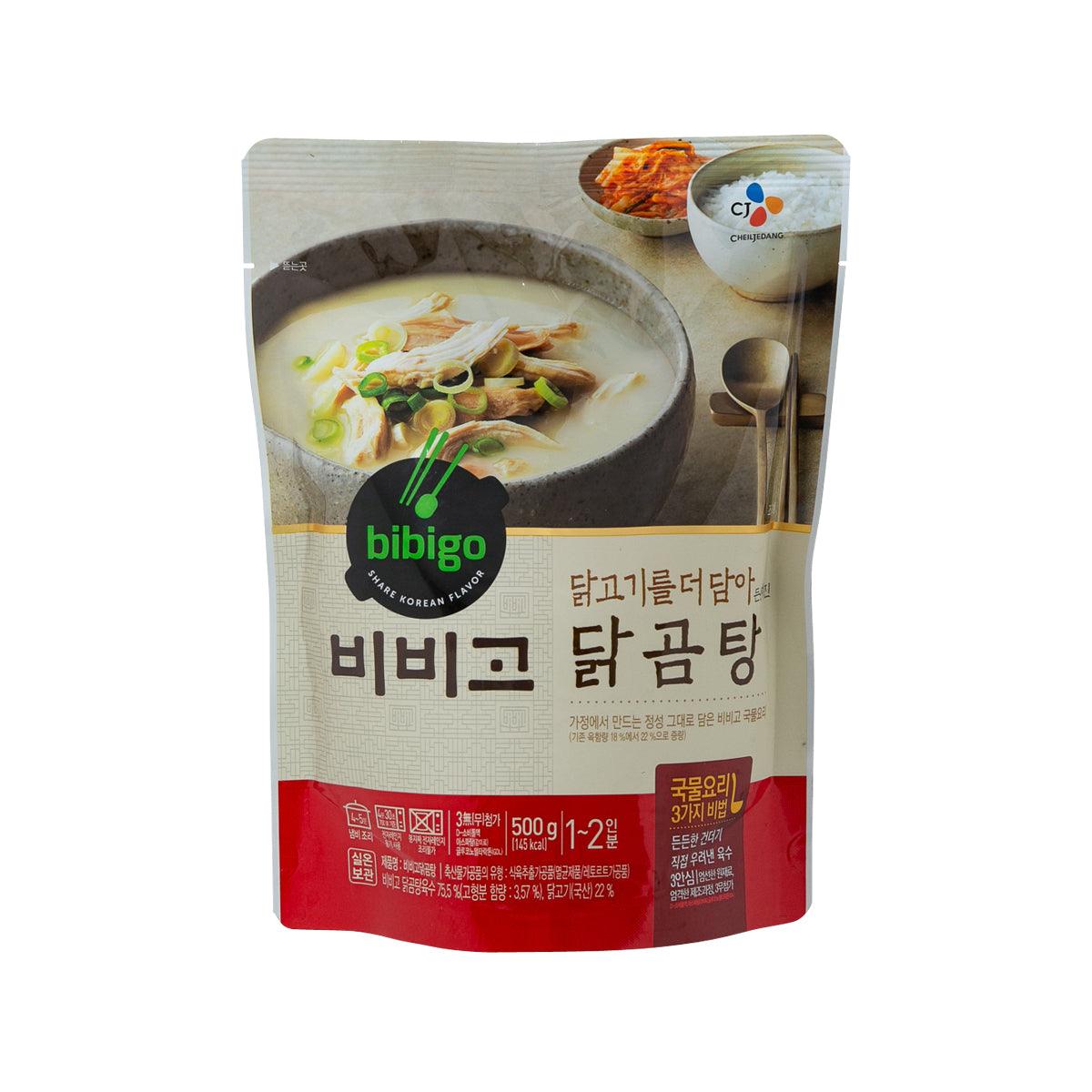 BIBIGO chicken soup pouch, front view with bowl illustration and 500g text