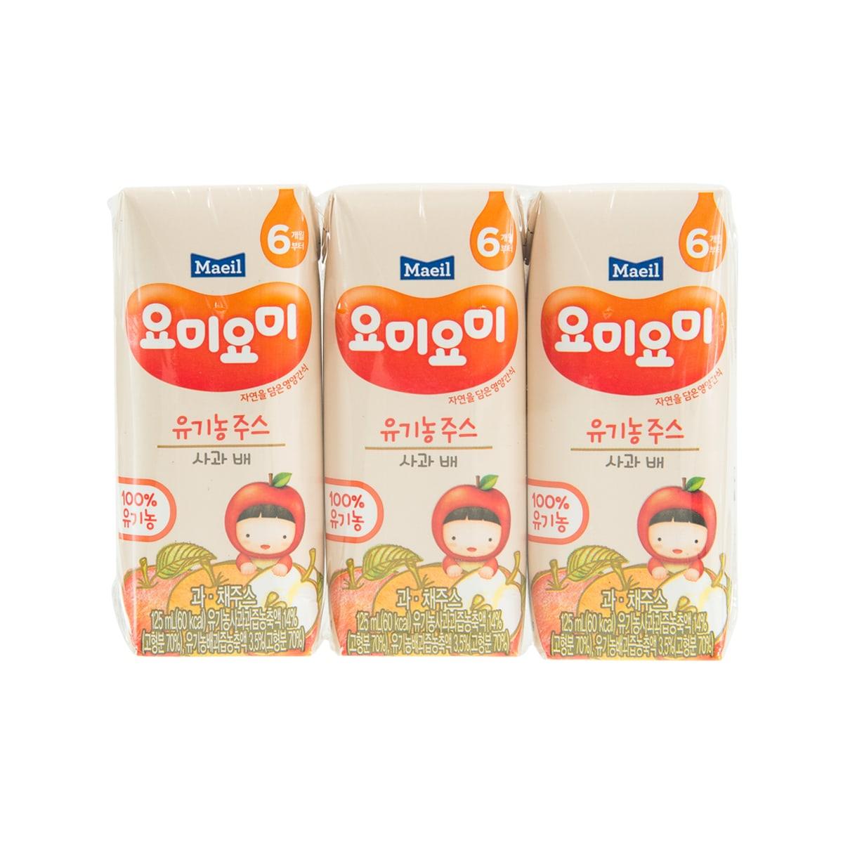 Maeil organic apple and pear juice pouches, 6+ months, 125 mL, three-pack