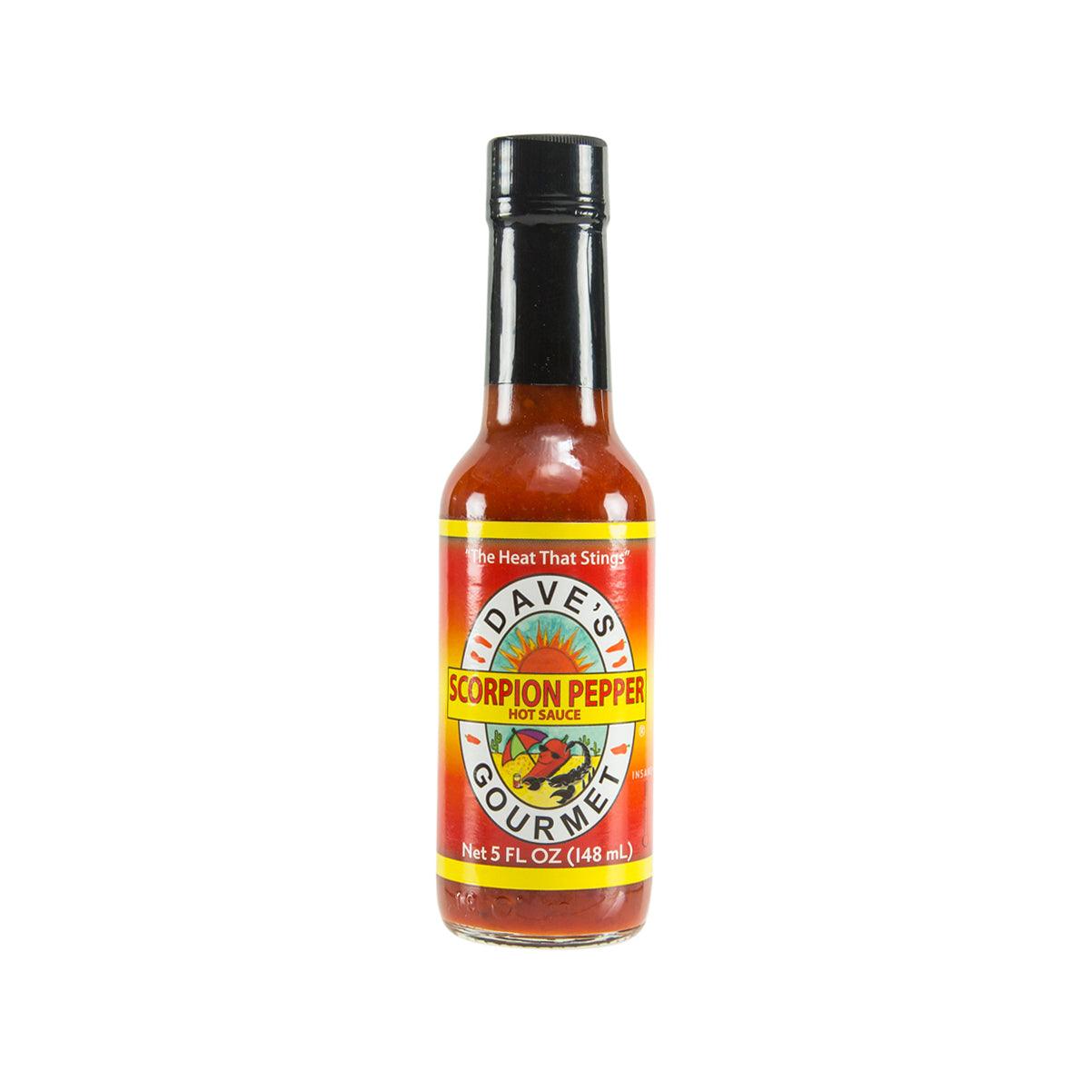 DAVE'S GOURMET Scorpion Pepper hot sauce bottle, 148mL, front label