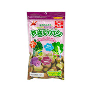 Vegetable bread snack pouch, front view with cartoon design and purple package