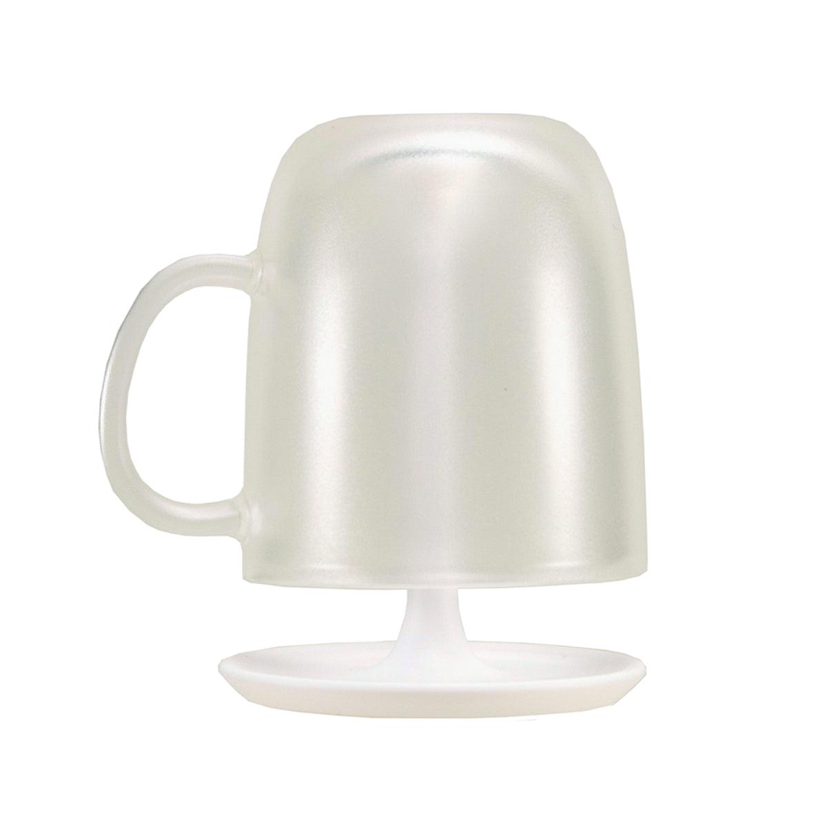 White bathroom cup with matching stand, frosted finish