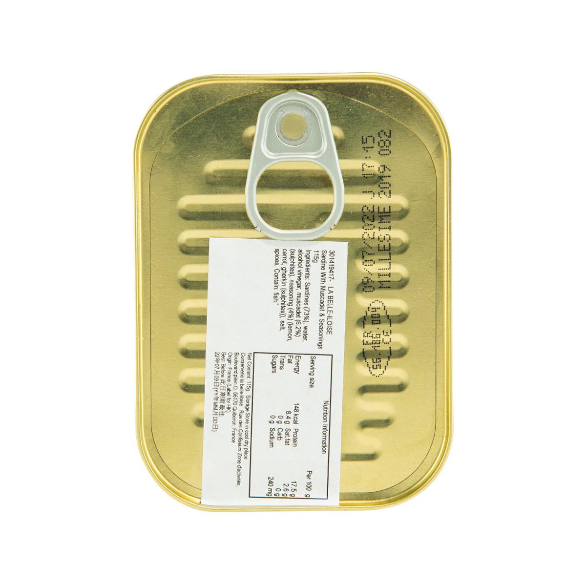 LA BELLE-ILOISE sardines tin back with barcode and product details
