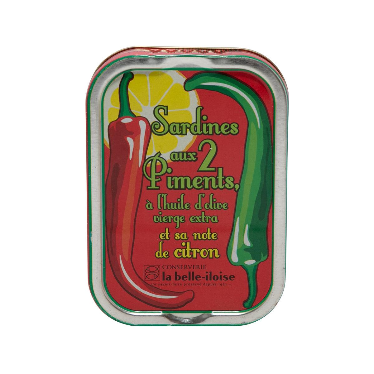 Sardines in extra virgin olive oil tin with pepper & lemon, front label