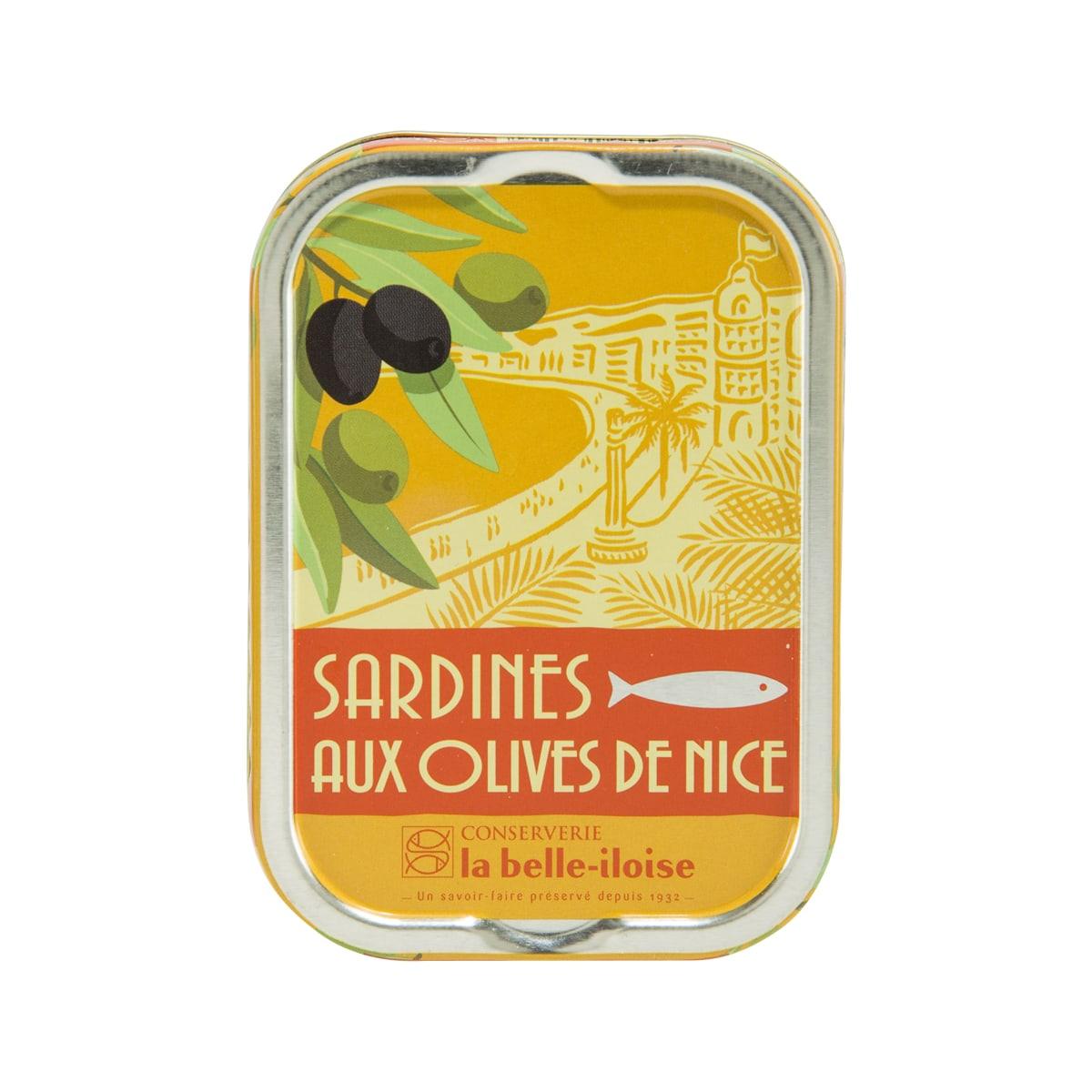LA BELLE-ILOISE sardines with Nice olives tin, rectangular metal can