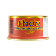 Albacore tuna in brine can, red-and-gold label with tuna graphic and LA BELLE-ILOISE