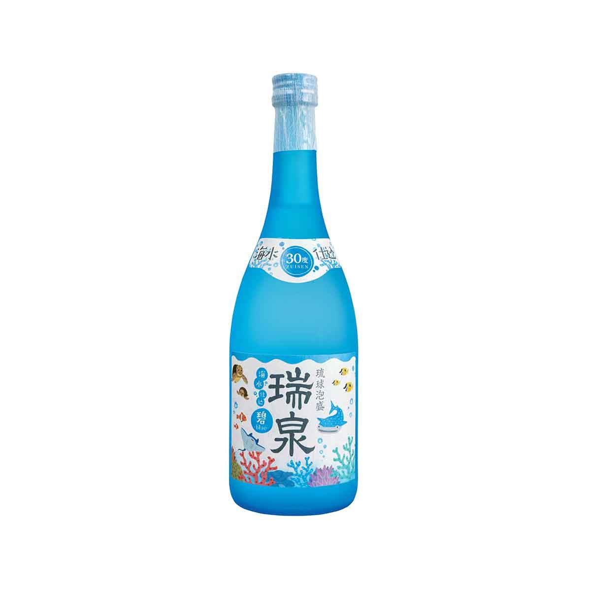 ZUISEN blue awamori bottle, 720mL, blue glass with front label