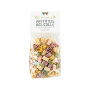 Colorful heart-shaped pasta bag, visible front label, 500g