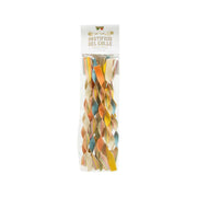 Artisanal spiral colorful pasta pouch with tri-color ridged spirals, net wt 250g