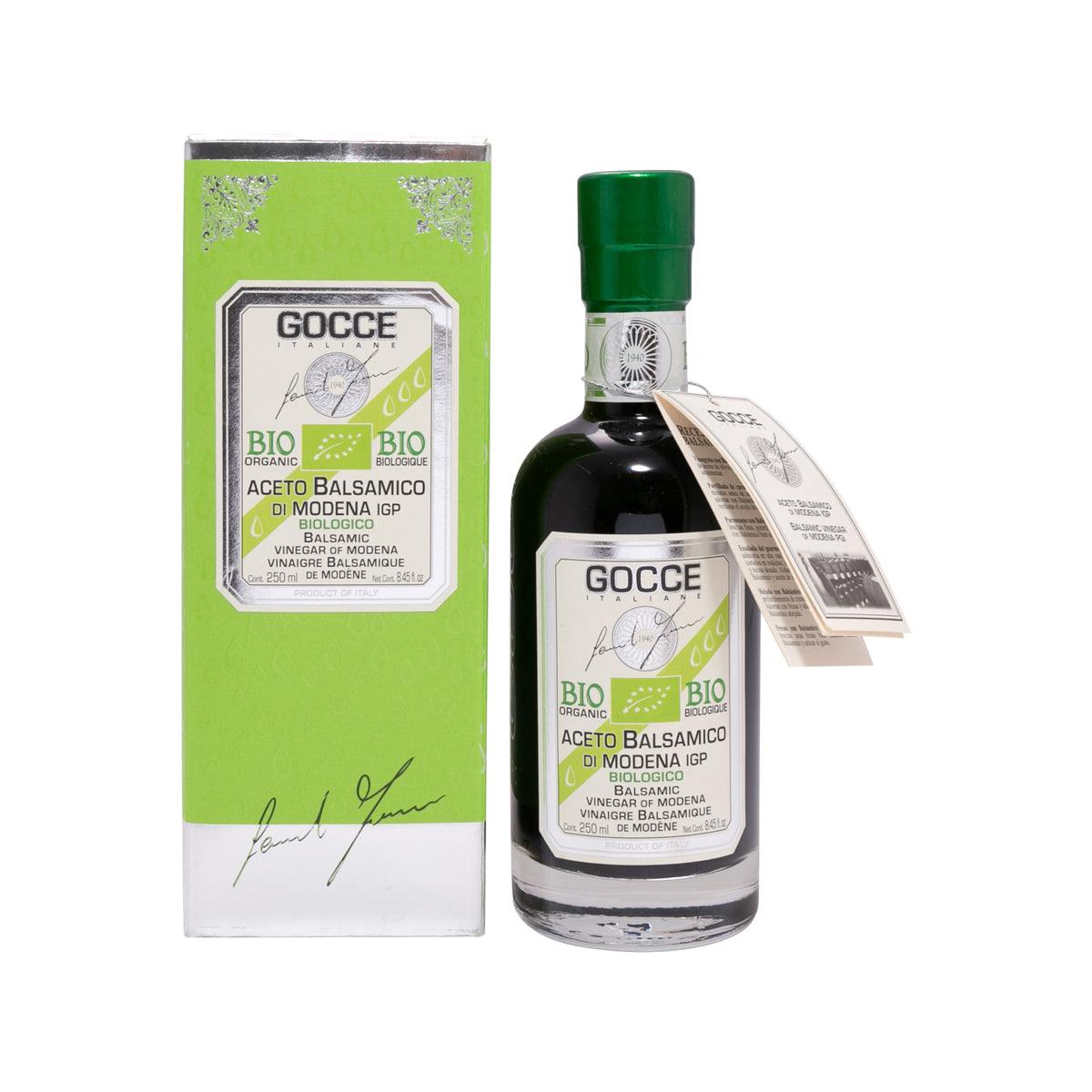 GOCCE organic balsamic vinegar of Modena, 250 mL bottle with green carton