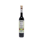 GOCCE organic saba balsamic condiment bottle, dark glass, cork stopper, front label