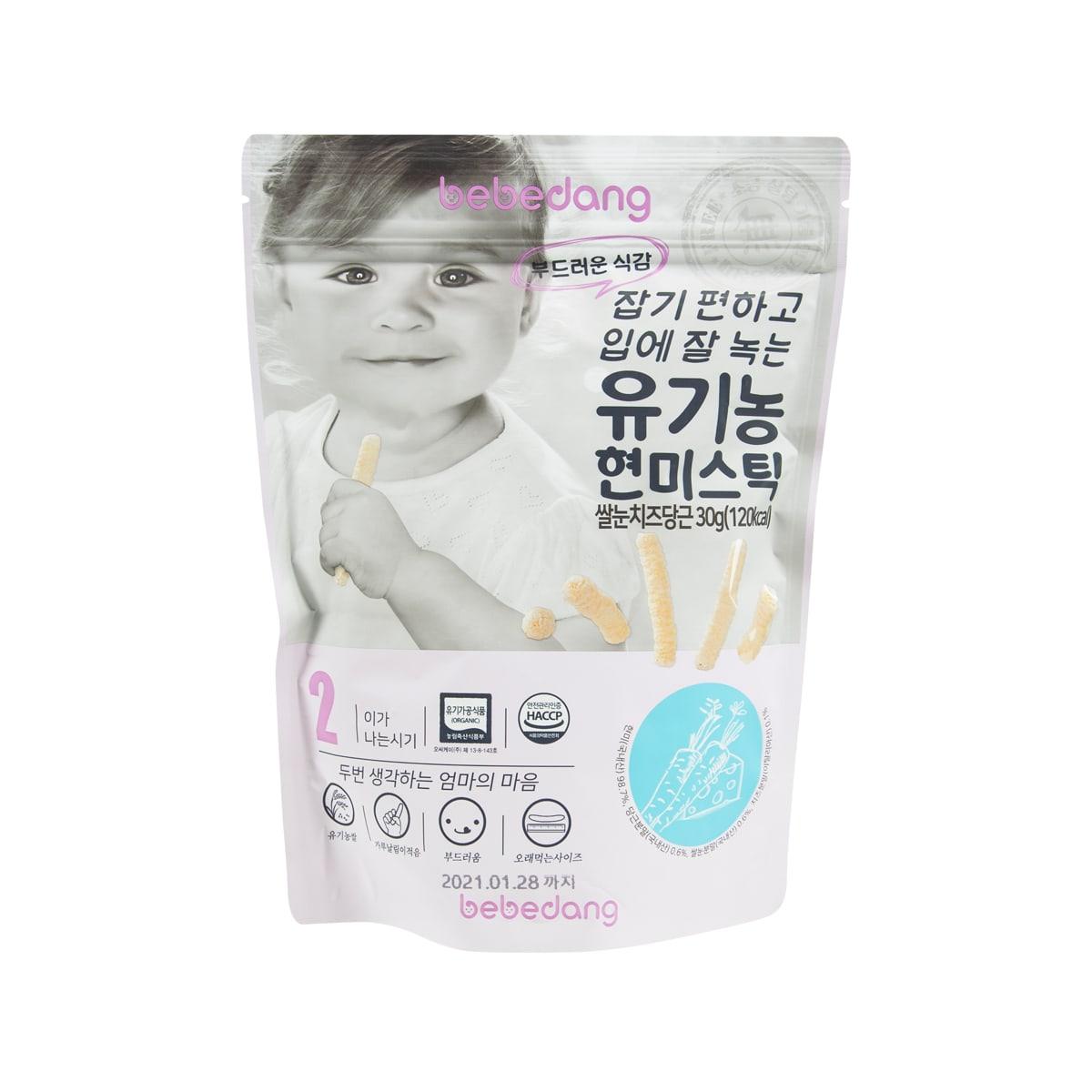 BEBEDANG organic brown rice stick snack pouch, cheese & carrot flavor, 30g