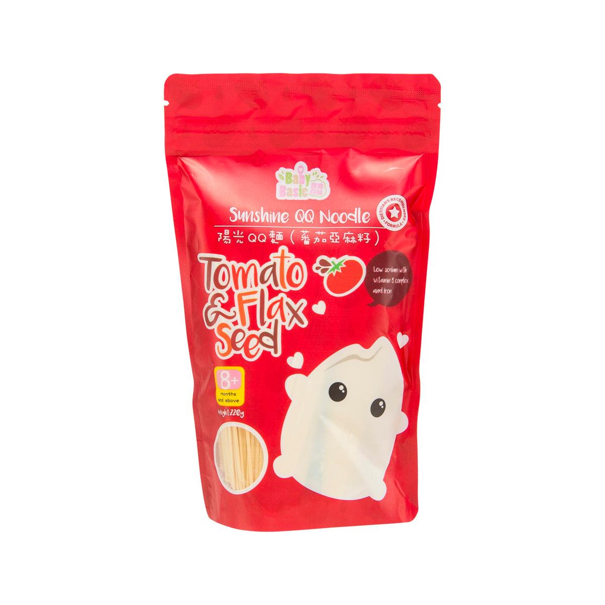 BABY BASIC baby tomato & flax seed QQ noodle pouch, red bag with bear graphic