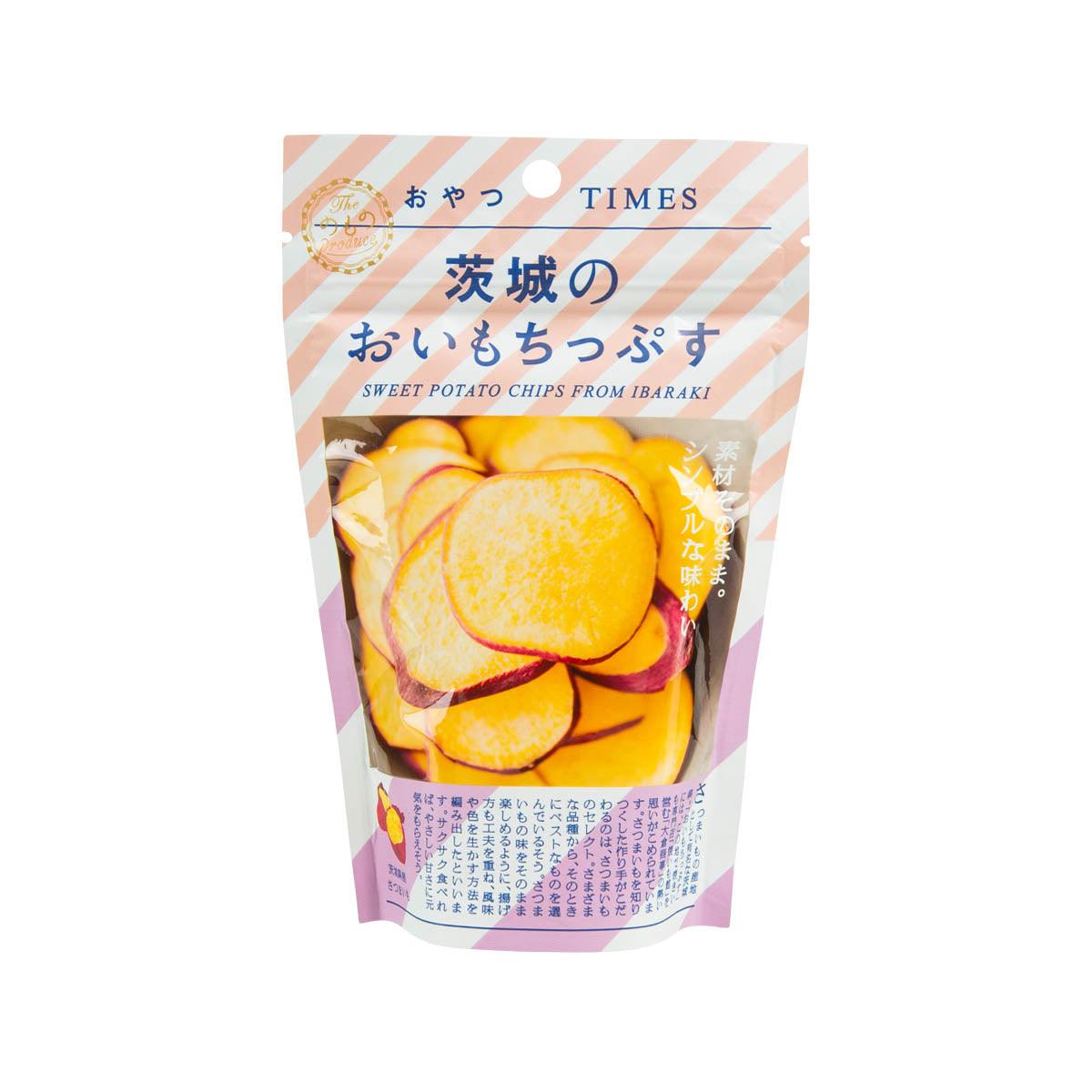OYATSUTIMES sweet potato chips bag, pictured orange chip slices
