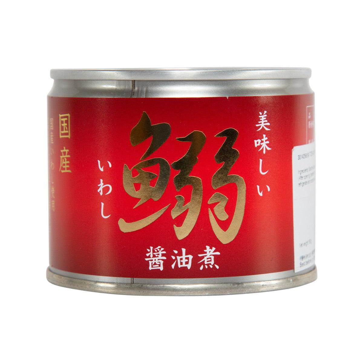 ITOSHOKUHIN sardine in soy sauce can, red label with gold Japanese text