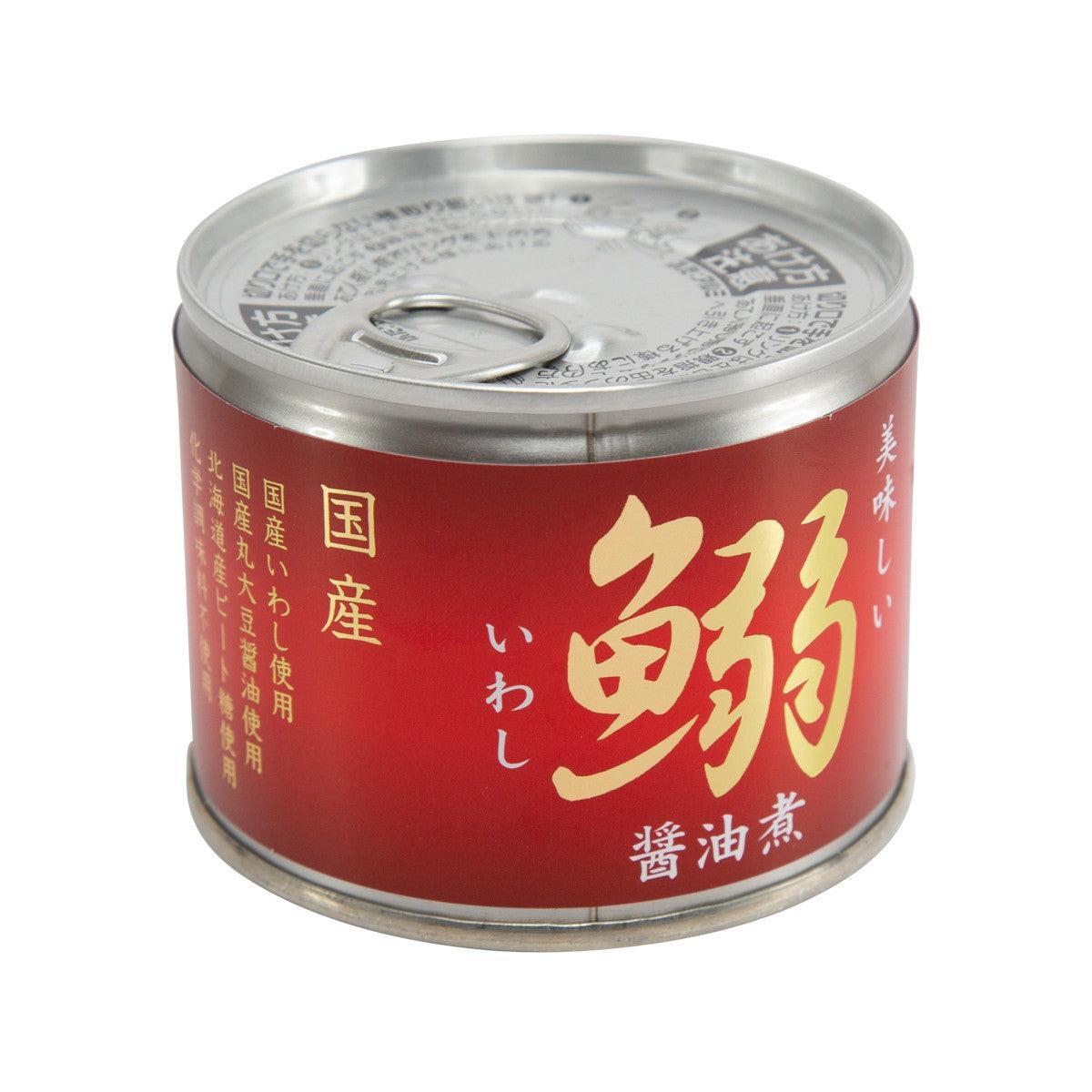 ITOSHOKUHIN sardine in soy sauce can with openable pull-tab top, red and gold label