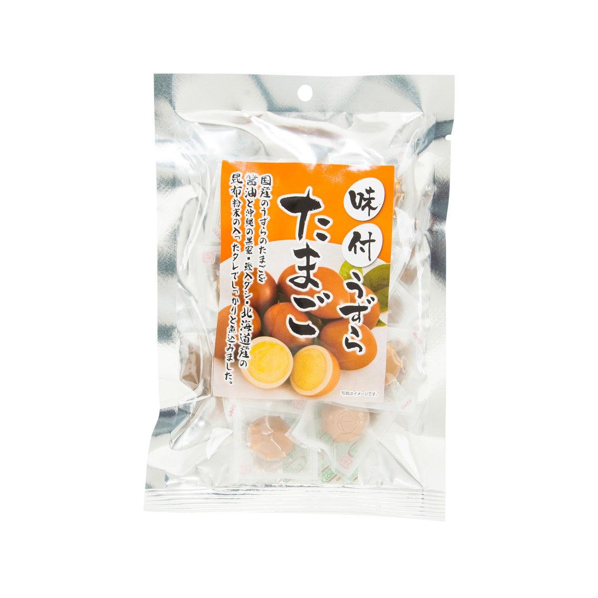 HASESHOKUHIN seasoned quail egg packet, 15 pcs, front pouch with orange label
