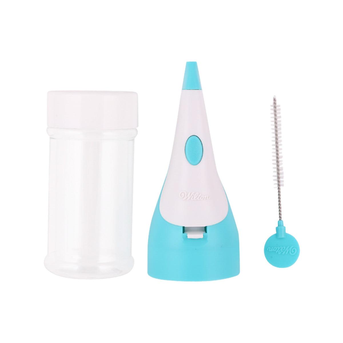 Blue and white sanding sugar pen applicator with clear container and refill tip