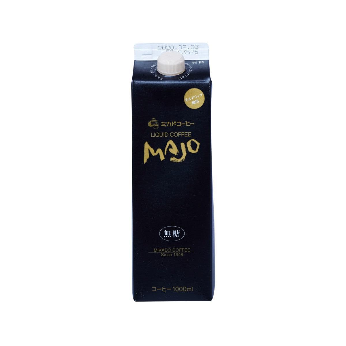No-sugar liquid coffee carton, MIKADO COFFEE Majo, 1000 mL, front view with white cap