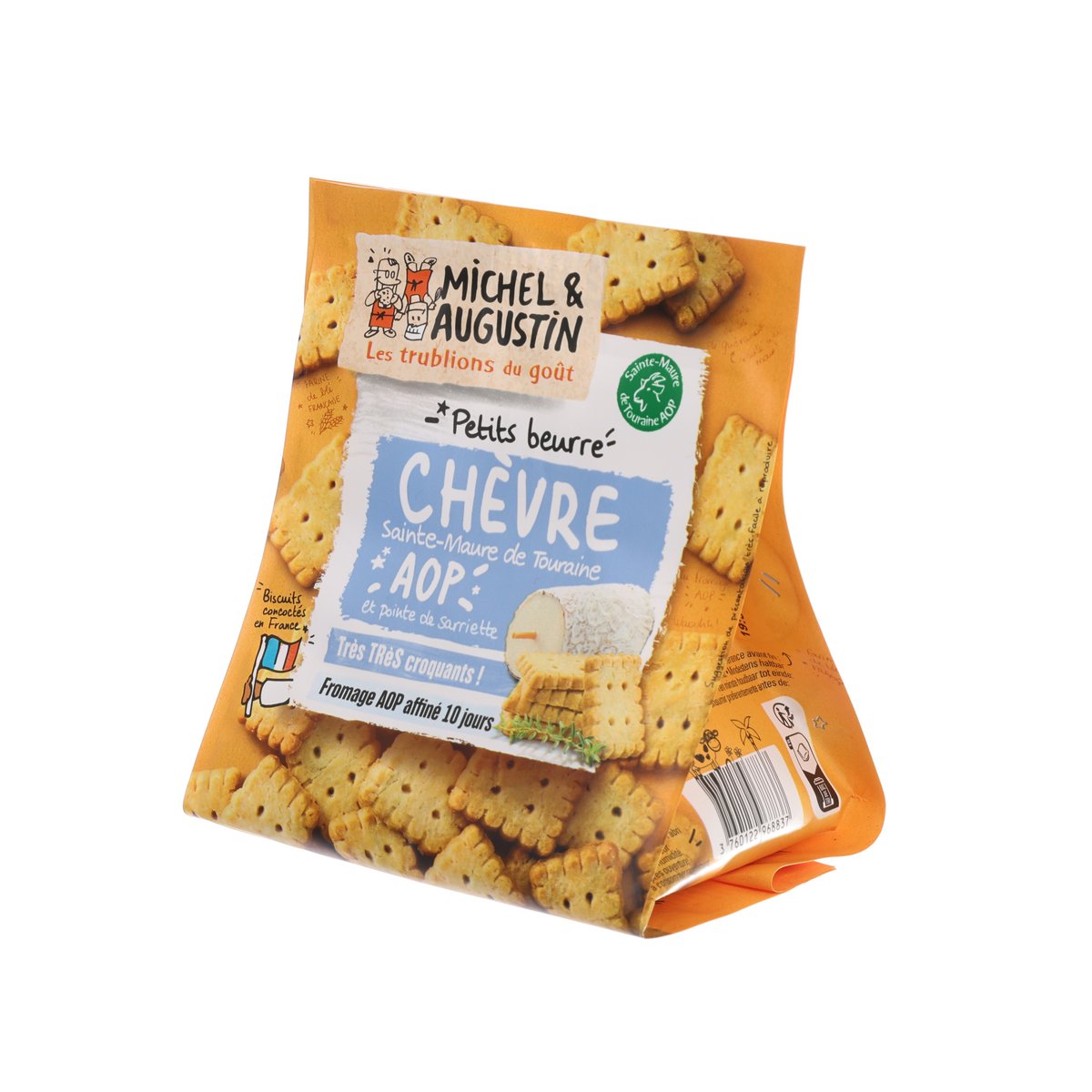 Goat cheese chevre savory biscuits in bag with AOP seal and petits beurre text