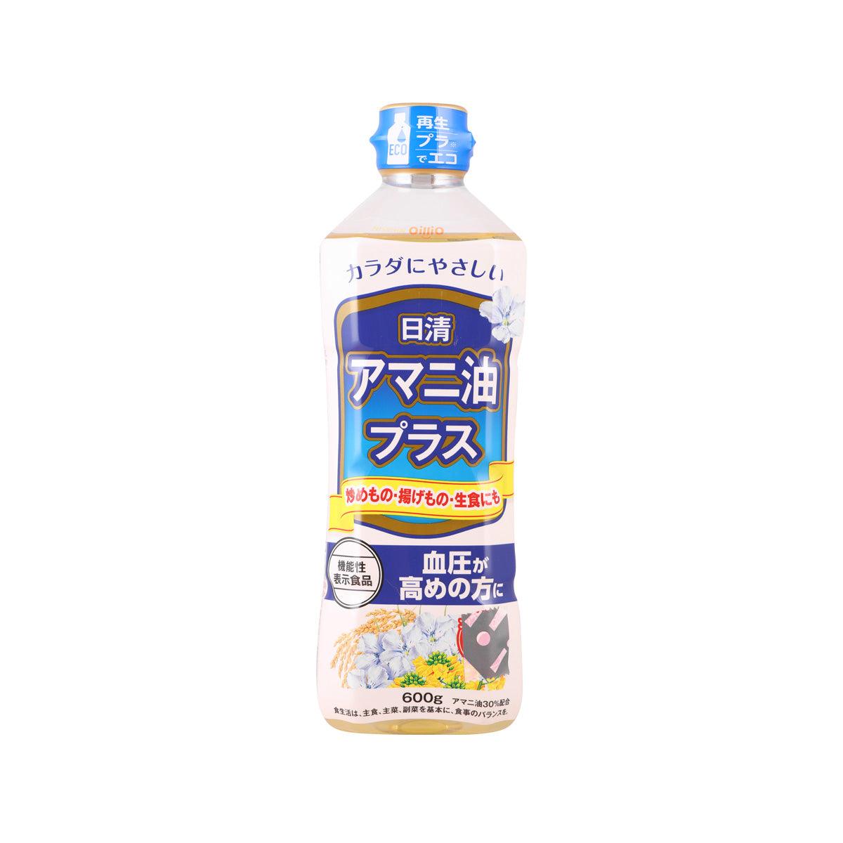 Healthy oil bottle with flaxseed oil, 600g, front label and blue cap