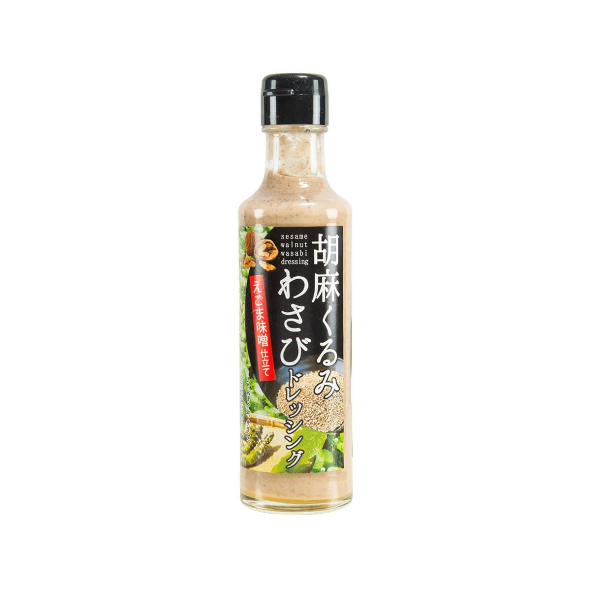 SINSYUMARUTAKA sesame walnut wasabi dressing bottle, clear glass with black cap