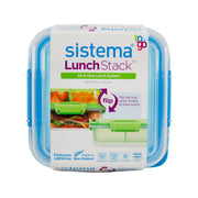 SISTEMA LunchStack square lunch box with clear lid and blue latch clips