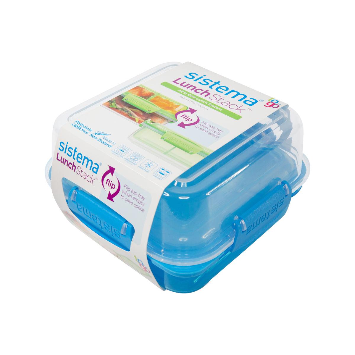 SISTEMA LunchStack square lunch box with blue base and clear top lid