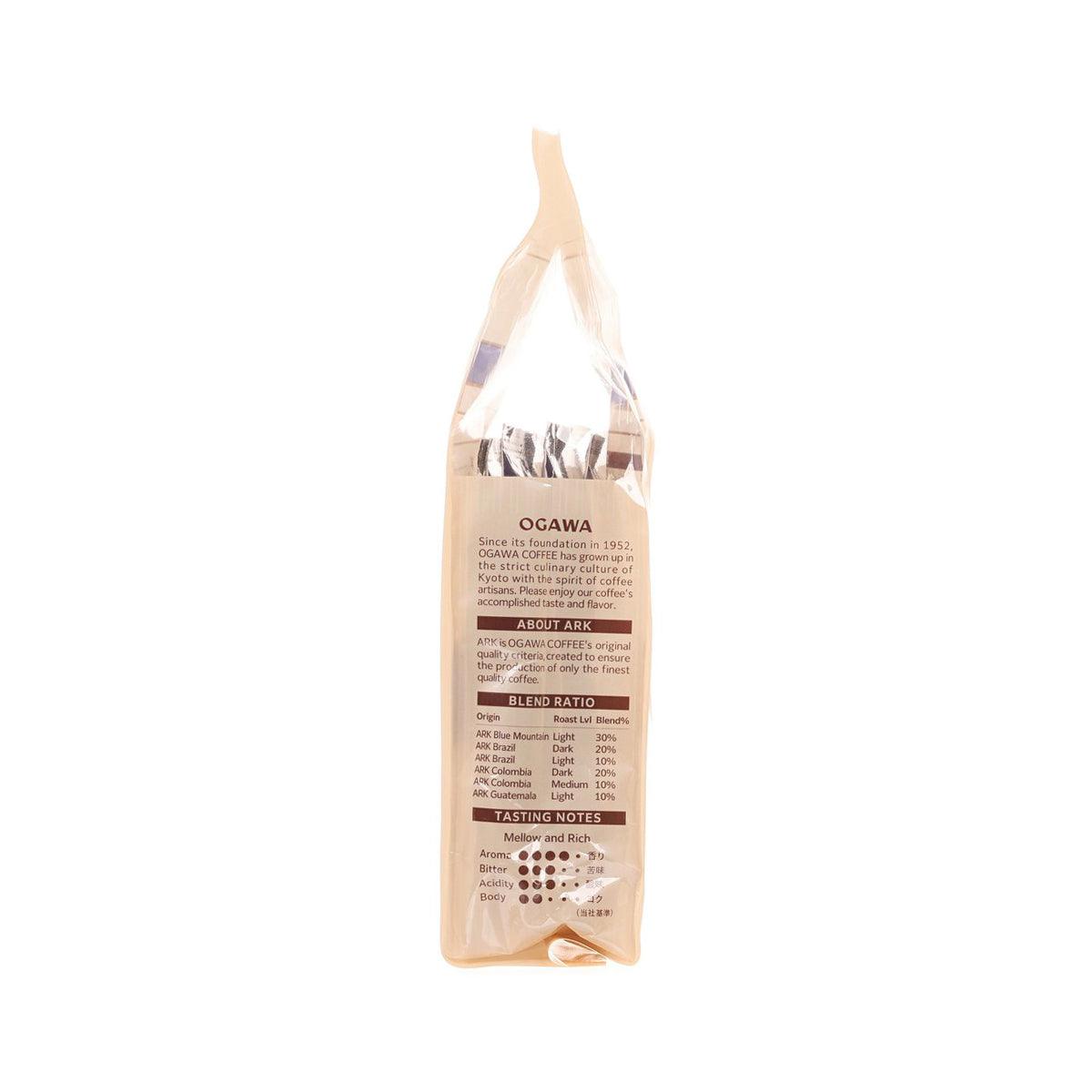 OGAWA Blue Mountain Blend drip coffee pouch, back panel with brewing info