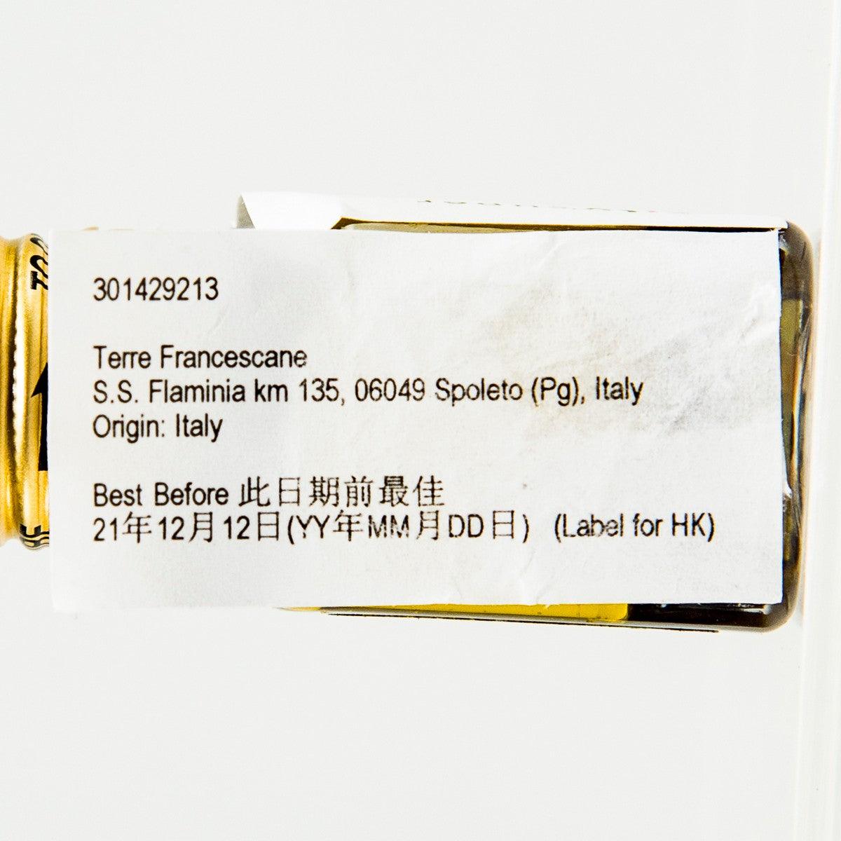 Balsamic dressing cardboard sleeve with origin Italy and date text