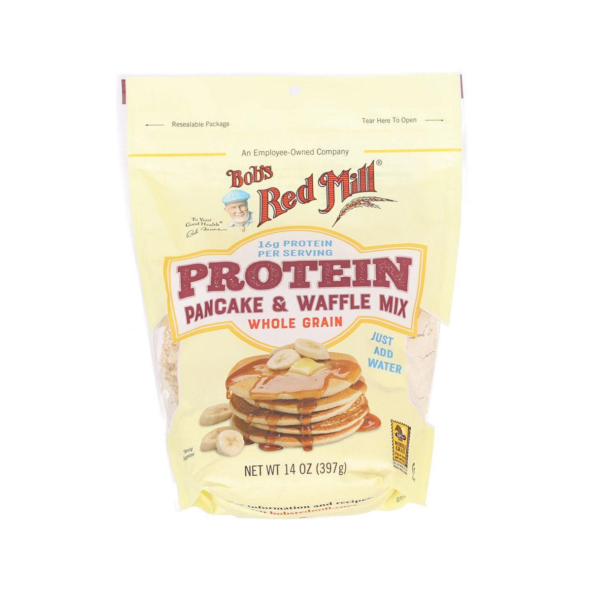 BOB'S RED MILL protein pancake & waffle mix pouch, 397g, front label