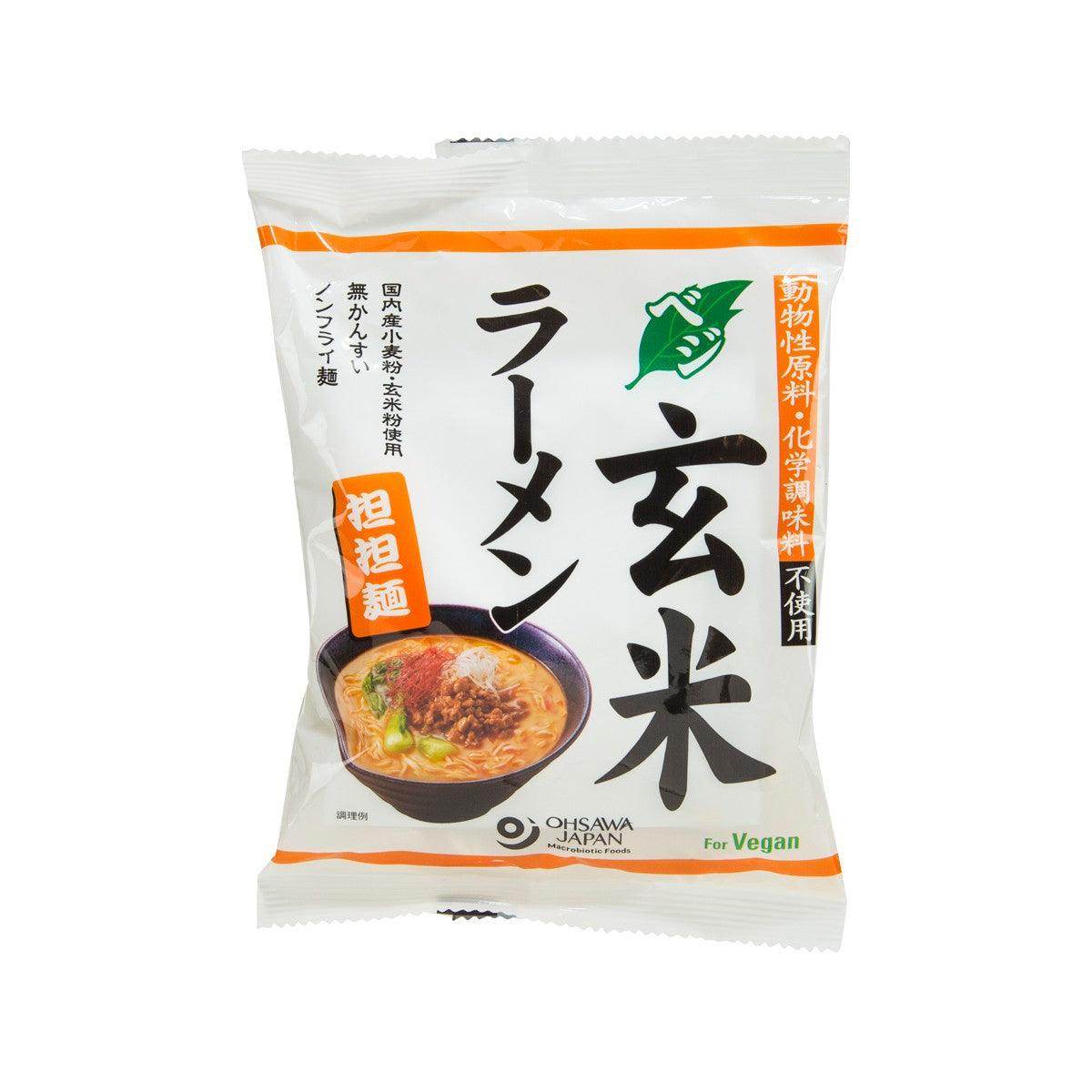 Instant vegan brown rice tantan ramen packet with orange accent strip