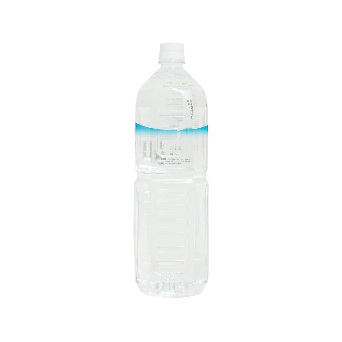 Clear 2L natural water bottle, front view with white cap and blue band