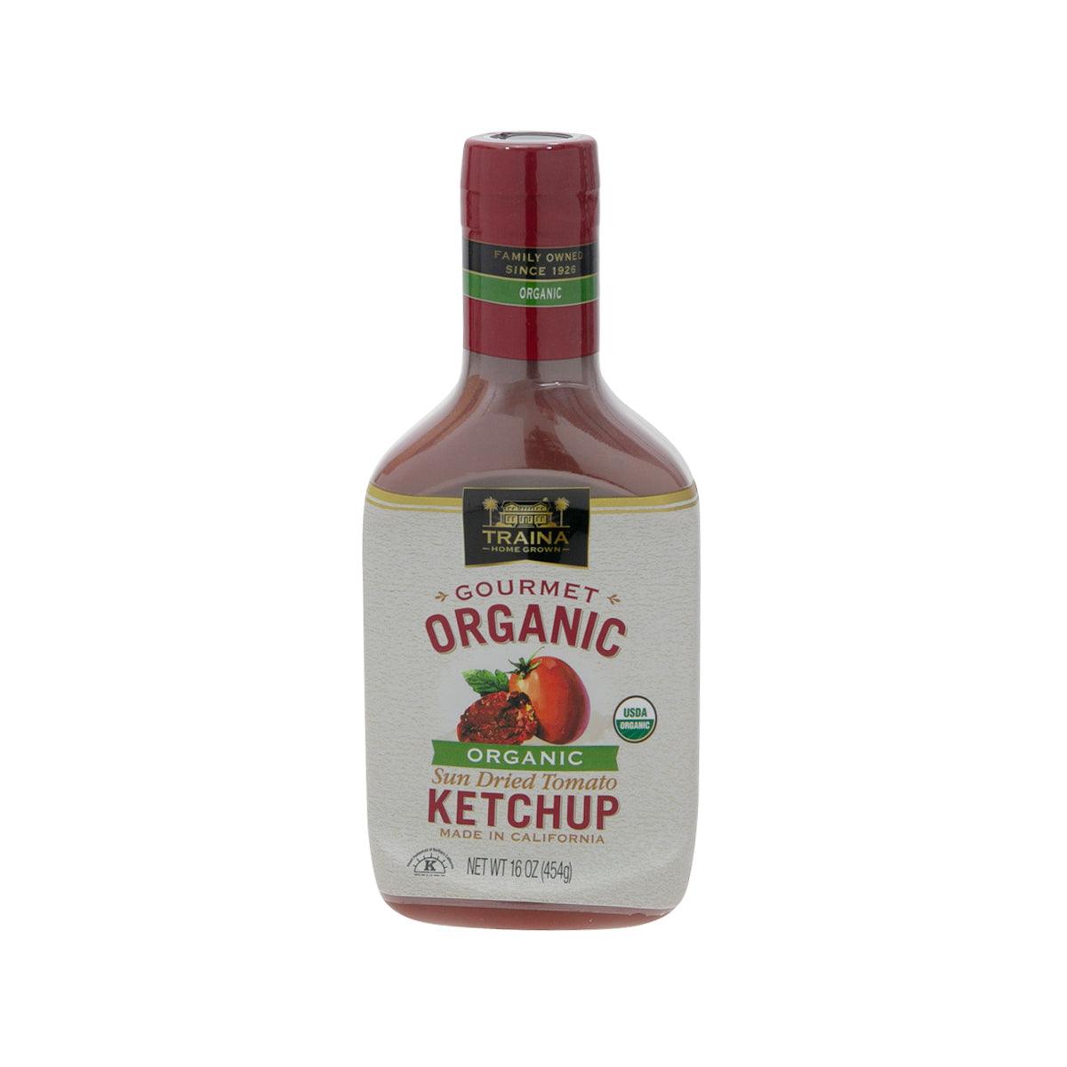 Organic sun-dried tomato ketchup bottle with red cap, 454 g