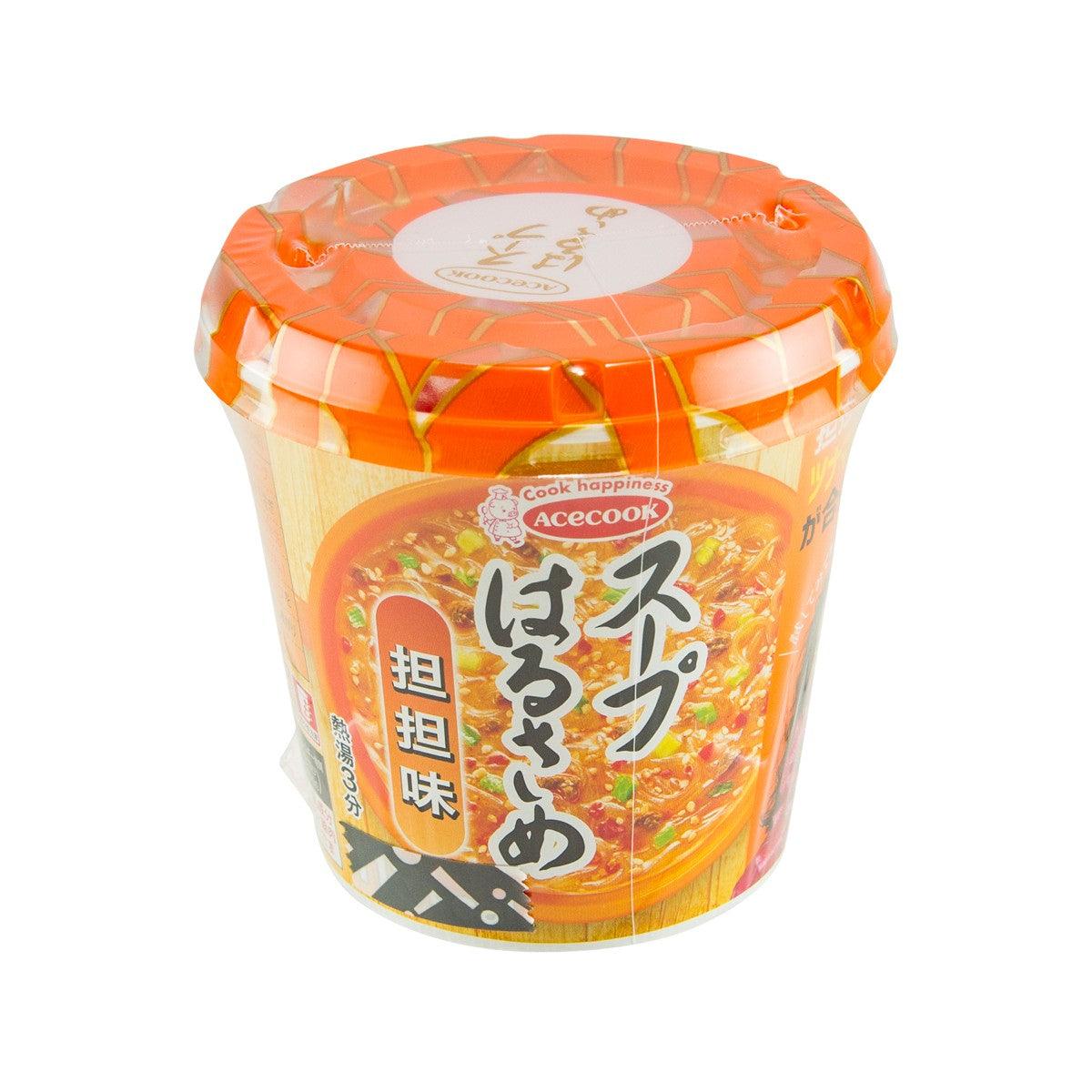 ACECOOK Harusame noodle soup cup, orange lid and spicy tan tan flavor label