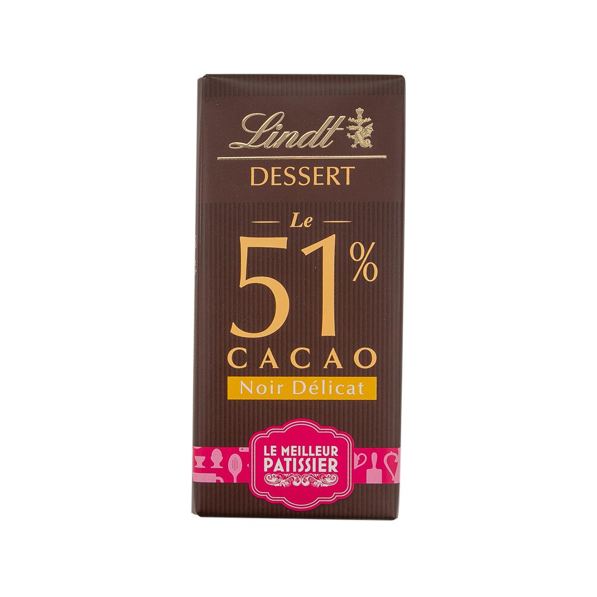 LINDT 51% cacao dessert baking chocolate bar, dark, 200 g pack
