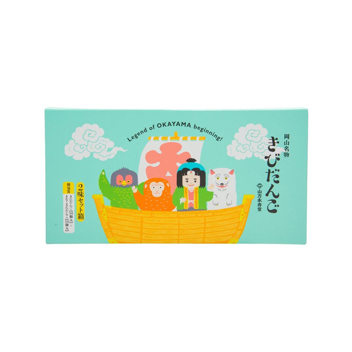 Mixed flavor dango snack box with illustrated basket and characters