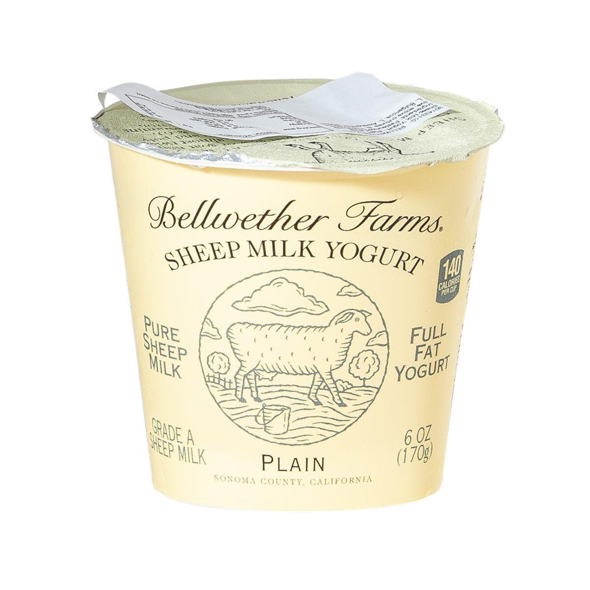 Plain sheep milk yogurt cup, 170g, sealed lid with printed label