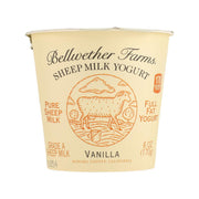 Vanilla sheep milk yogurt cup, 170g, Bellwether Farms with beige label