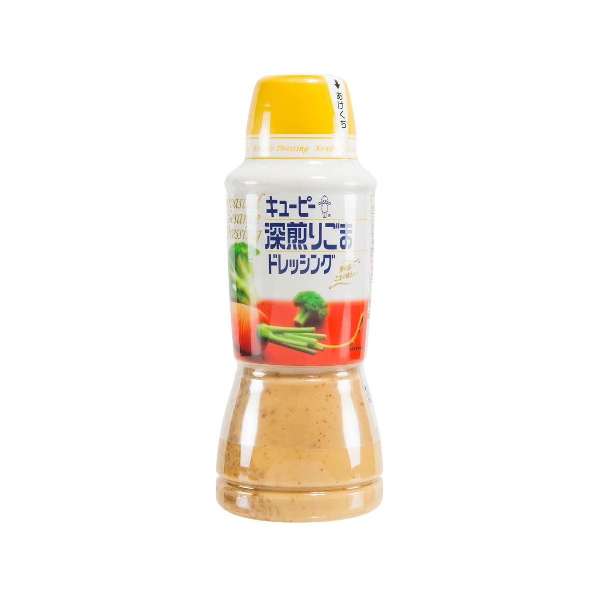 KEWPIE deep-roasted sesame dressing bottle, front label with vegetable graphic