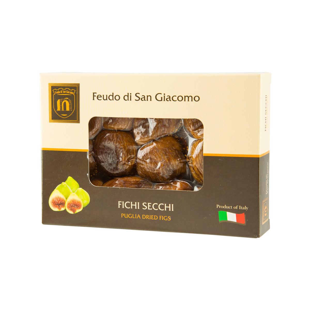 FEUDO SANGIACOMO dried figs box, front view with product window and figs