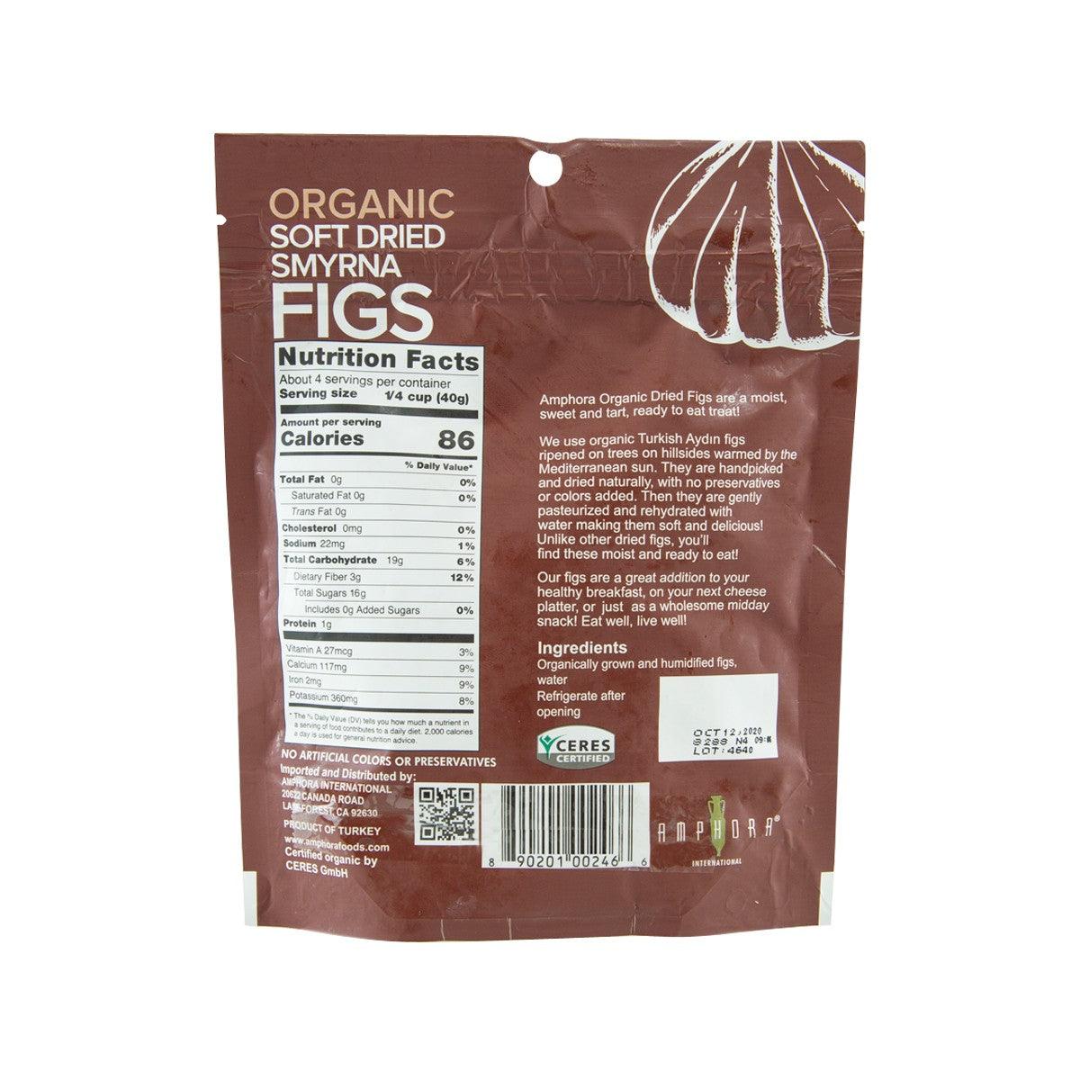 AMPHORA organic soft dried Smyrna figs back of pouch with nutrition facts