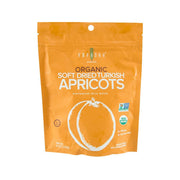Organic dried Turkish apricots pouch, orange bag with apricot graphic and label