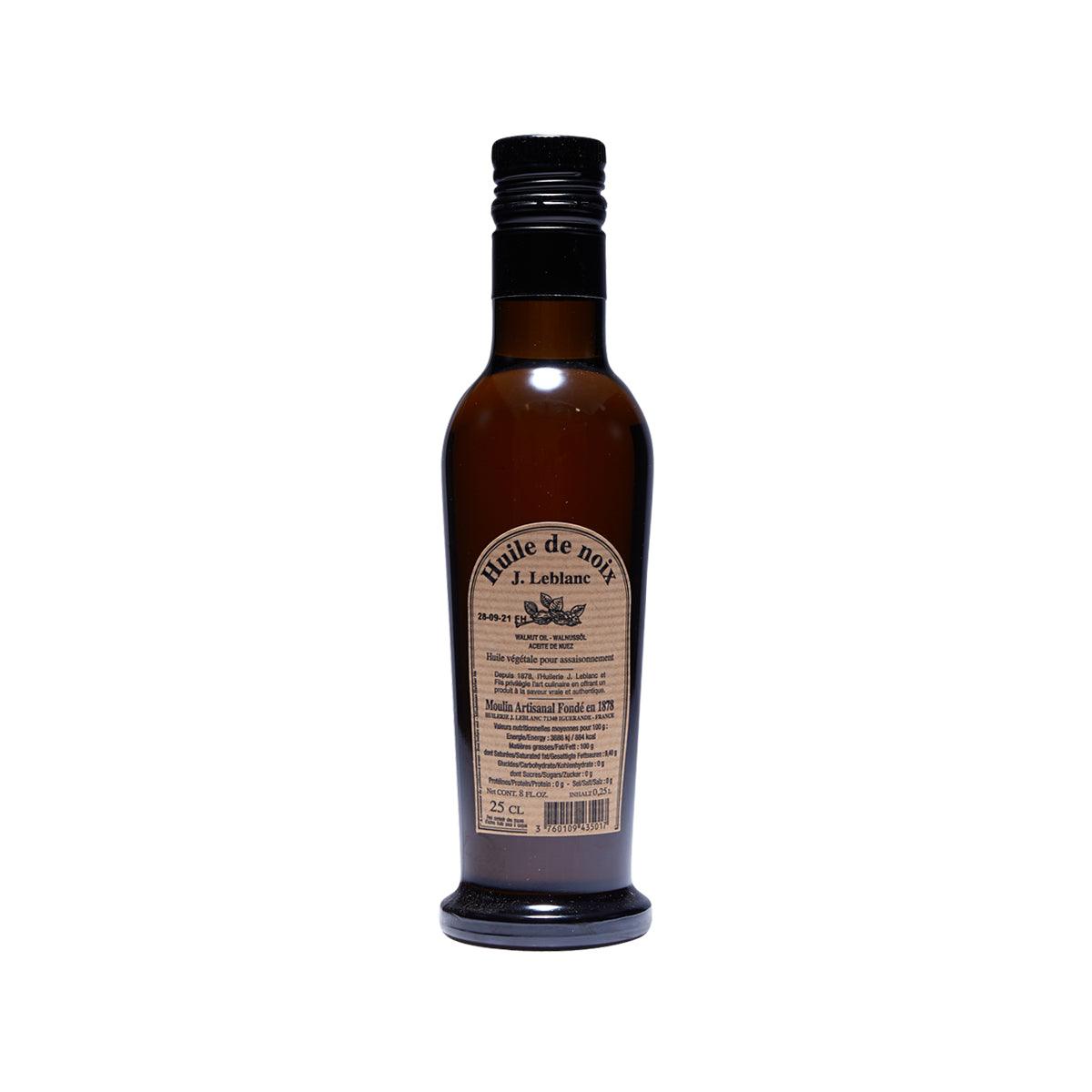 LE BLANC walnut oil bottle, 250 mL, amber glass with black cap